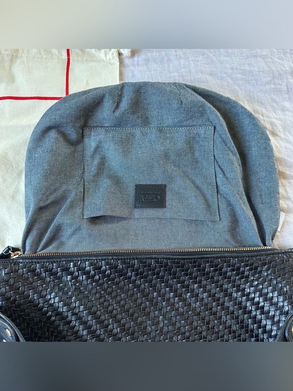 Clare V Moyen Messenger, Black Woven Zig Zag - Picture 5 of 10
